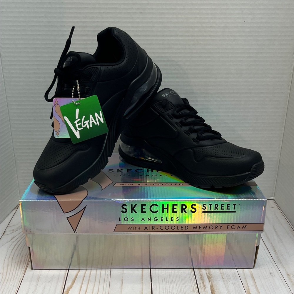 Skechers Black Vegan Sneakers. Air cooled memory foam insole. New in box. Size 7